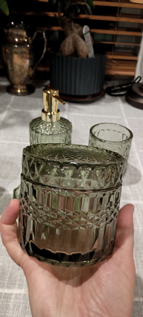 Clear Glass 5 Pcs Bathroom Accessories Set, Green⚽ - photo 3