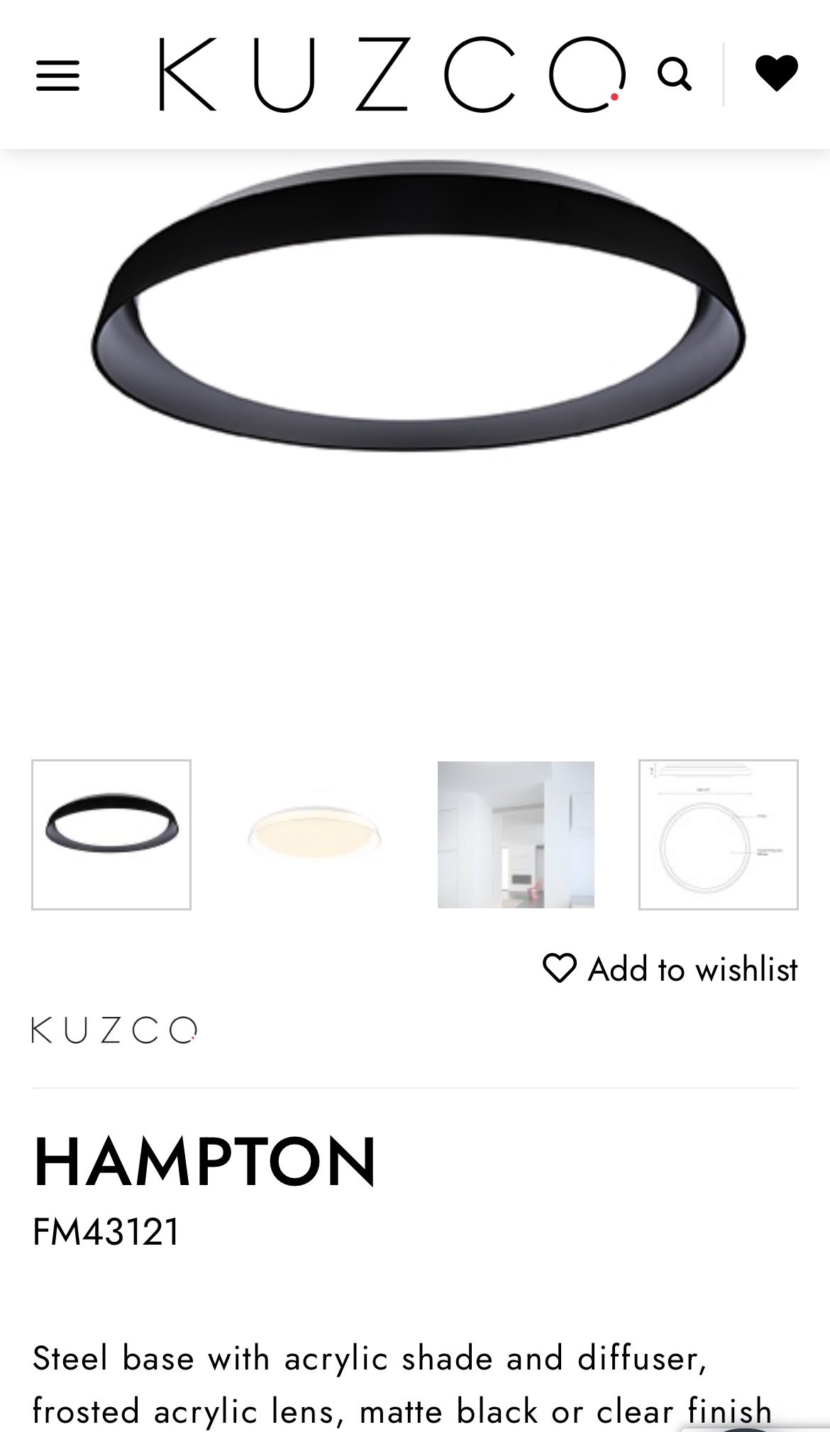B/W Flush mount LED light - KUZCO Lighting