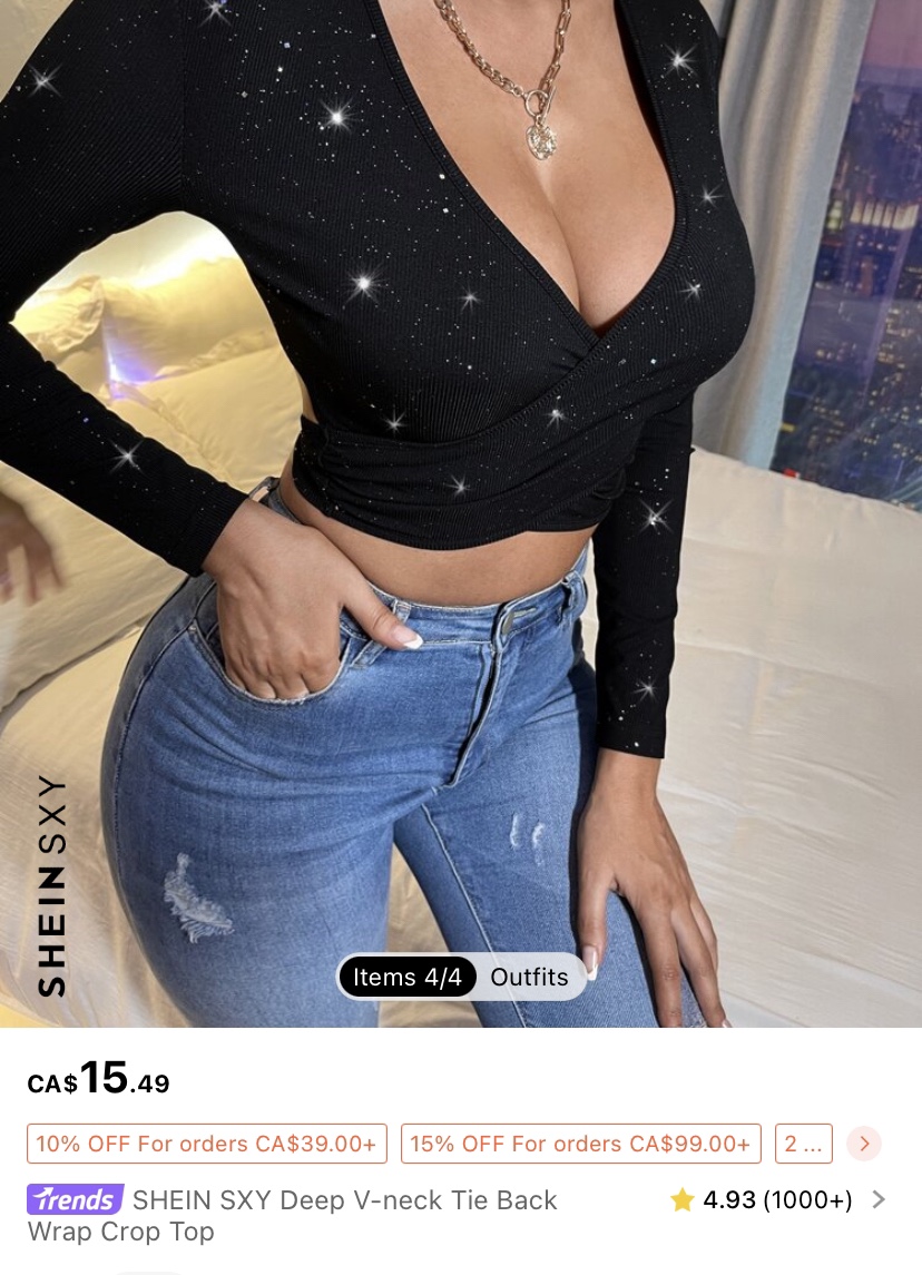 Sparkly Long Sleeve Wrap Top Size Large image indicator(3)