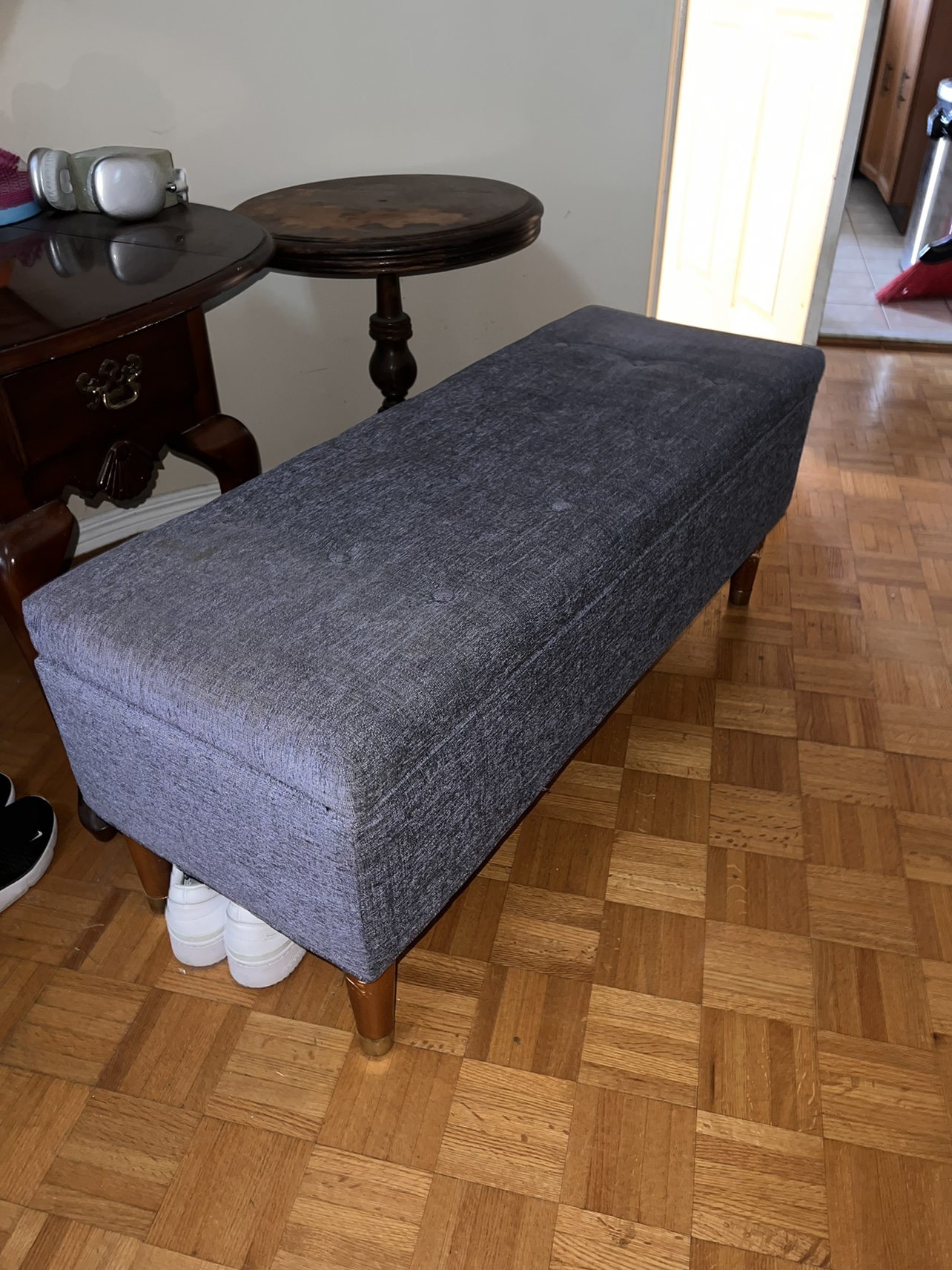 Long Blue Hallway Ottoman with Lift-Up Seat