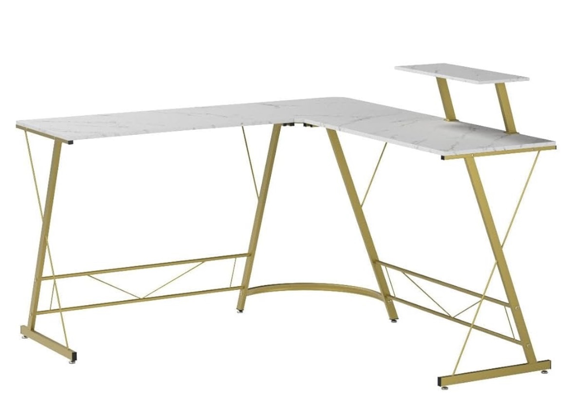L-Shaped Desk white and gold