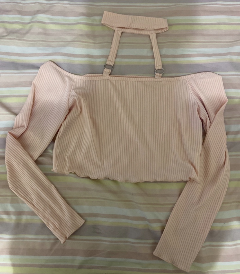 Pink Long Sleeve Crop Top (Size Medium) thumbnail