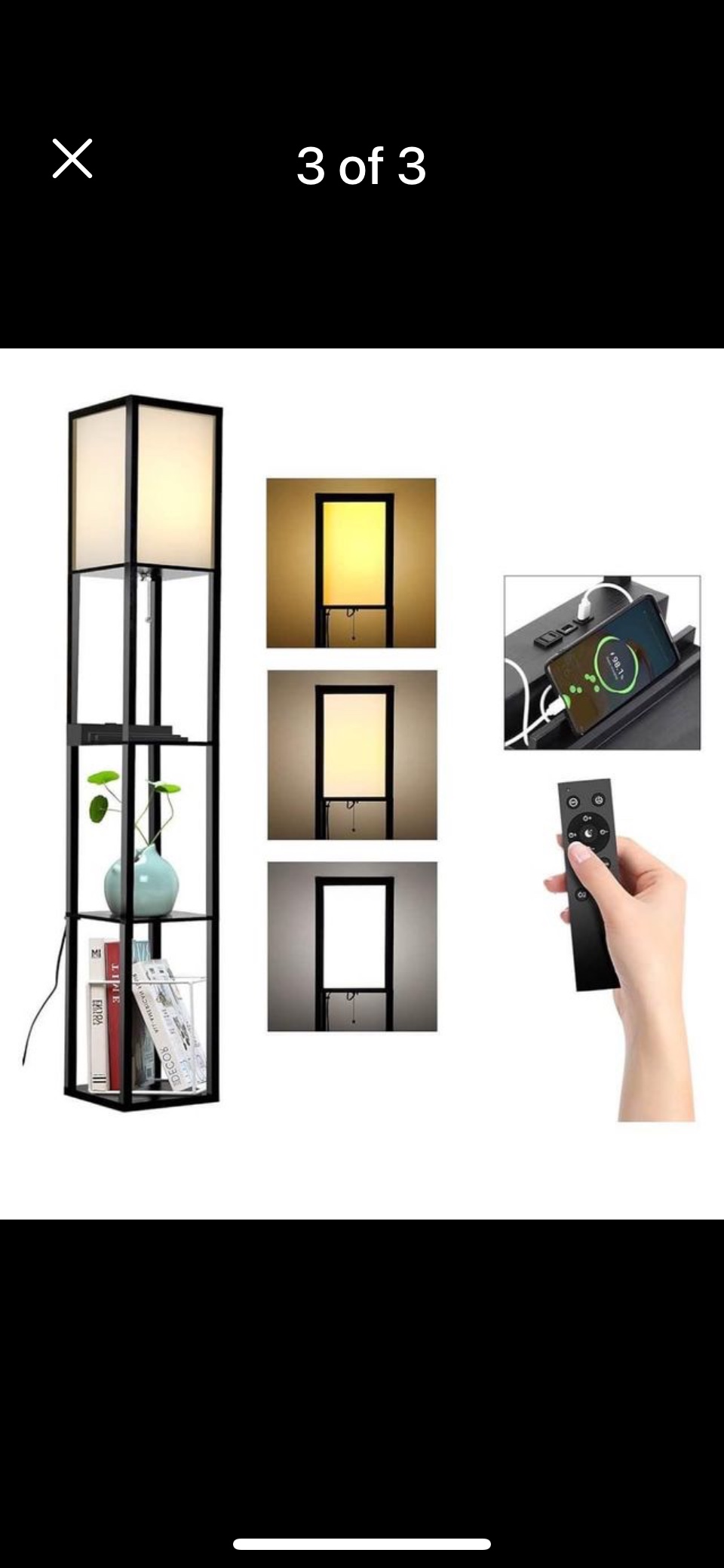 2 Floor Lamps with Shelves, USB, Power Outlet, Remotes - photo 3