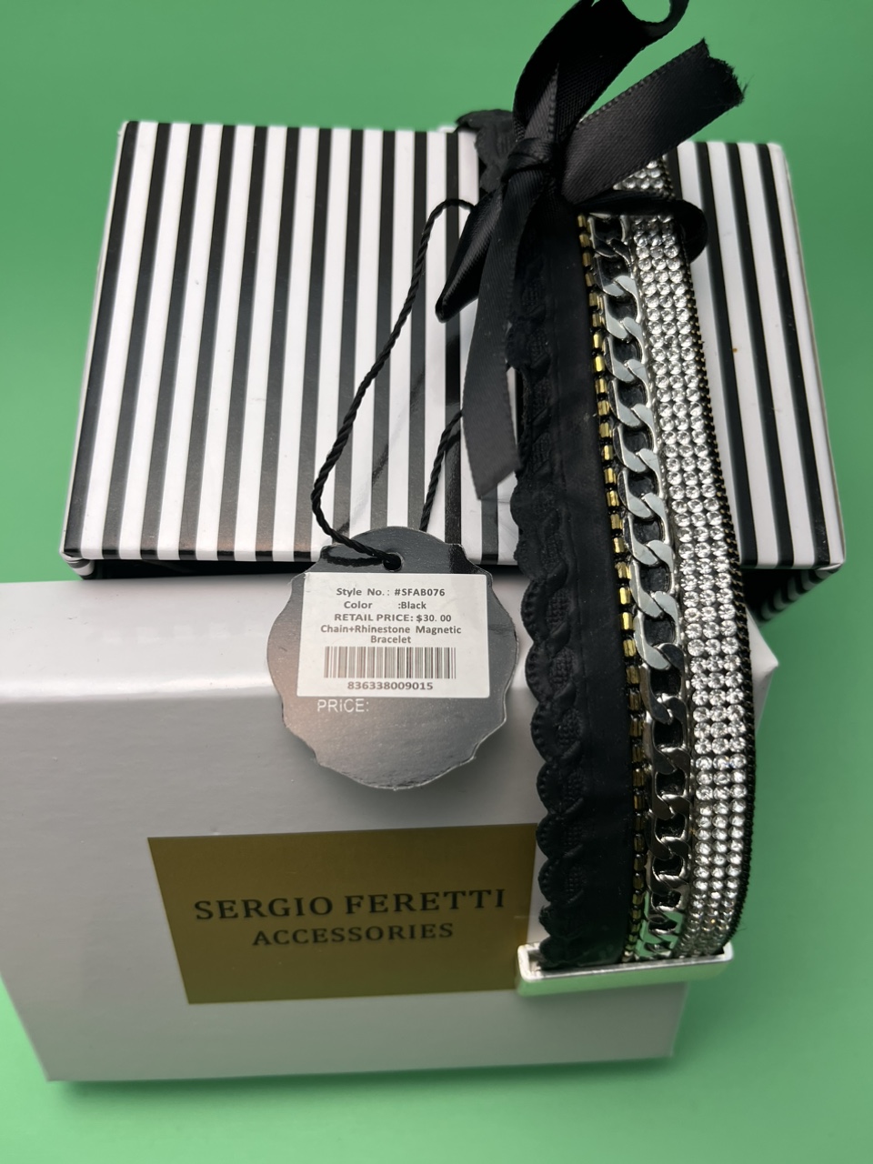 Sergio Feretti Chain+Rhinestone Magnetic Bracelet image indicator(3)
