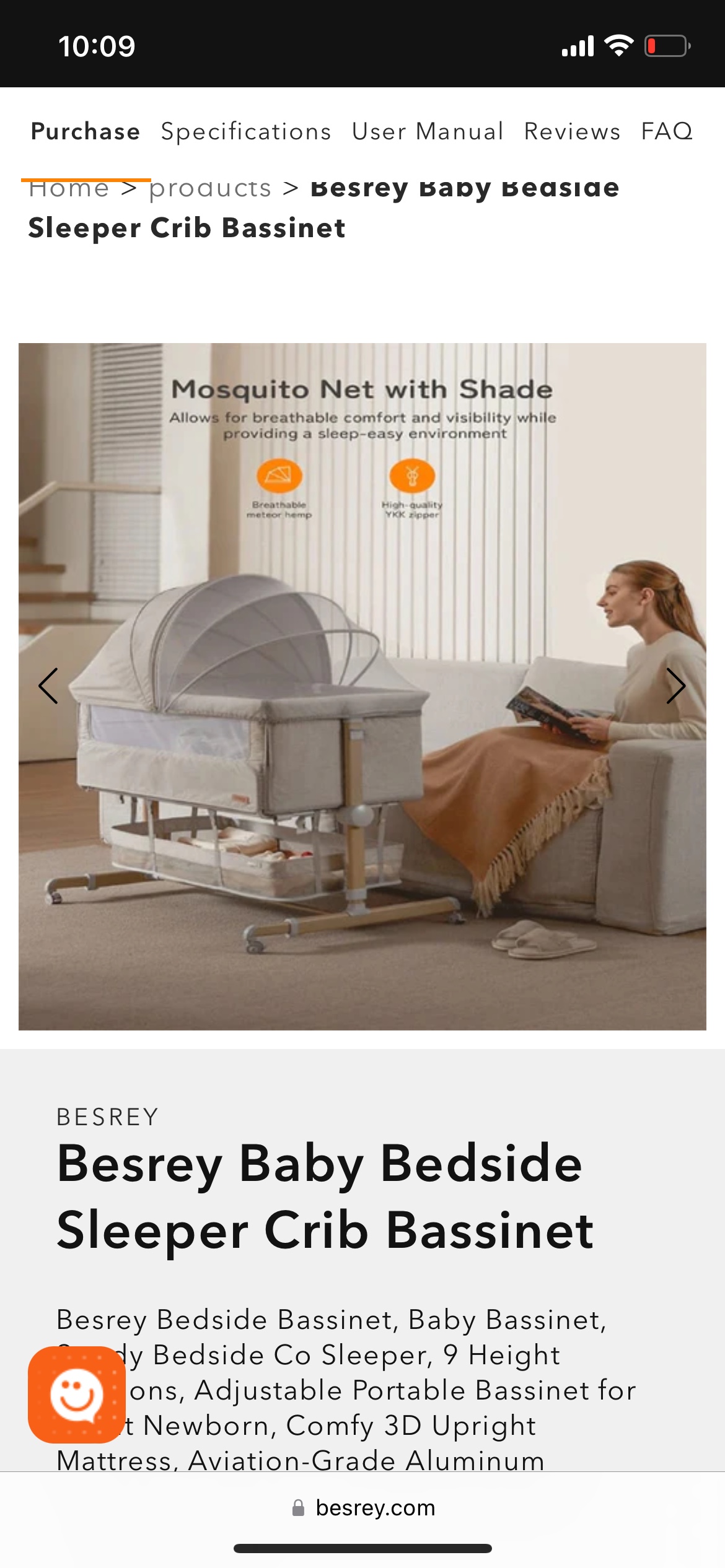 Besrey Bedside Sleeper Bassinet (hardly used) - photo 2