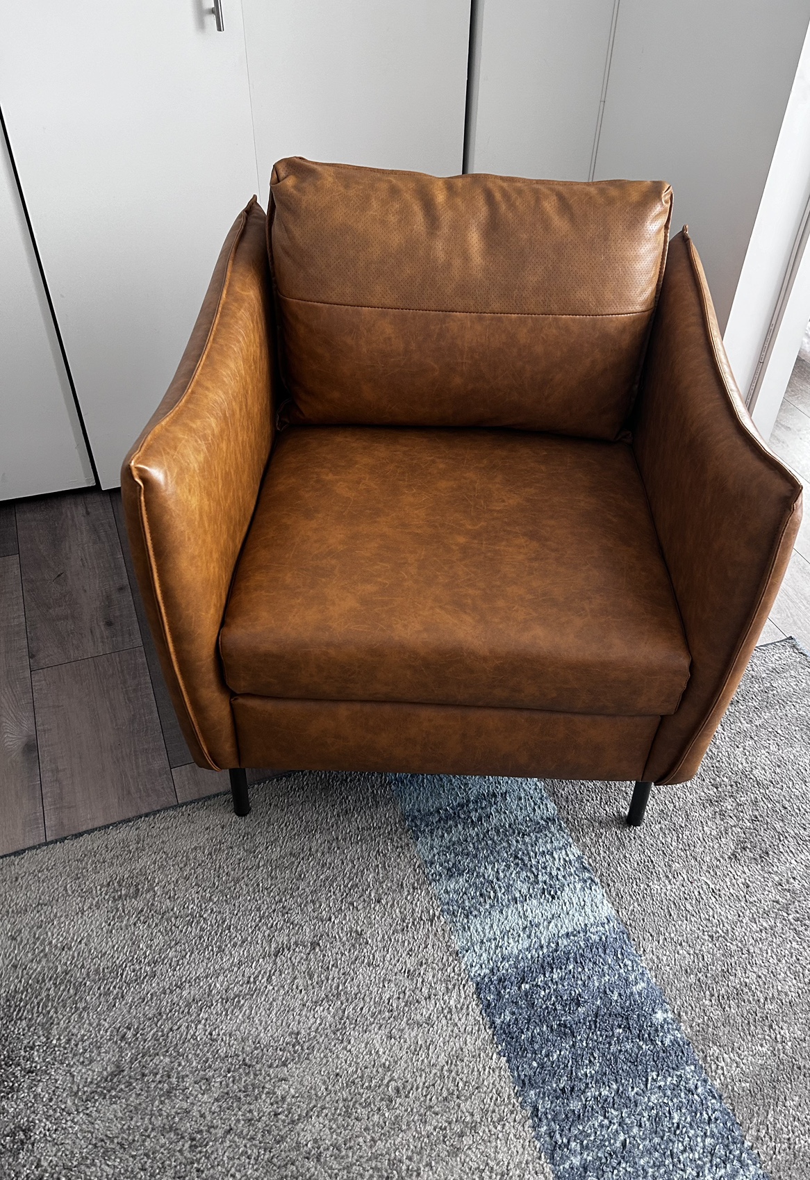 Armor Faux Leather Armchair with unique arms ( - photo 2