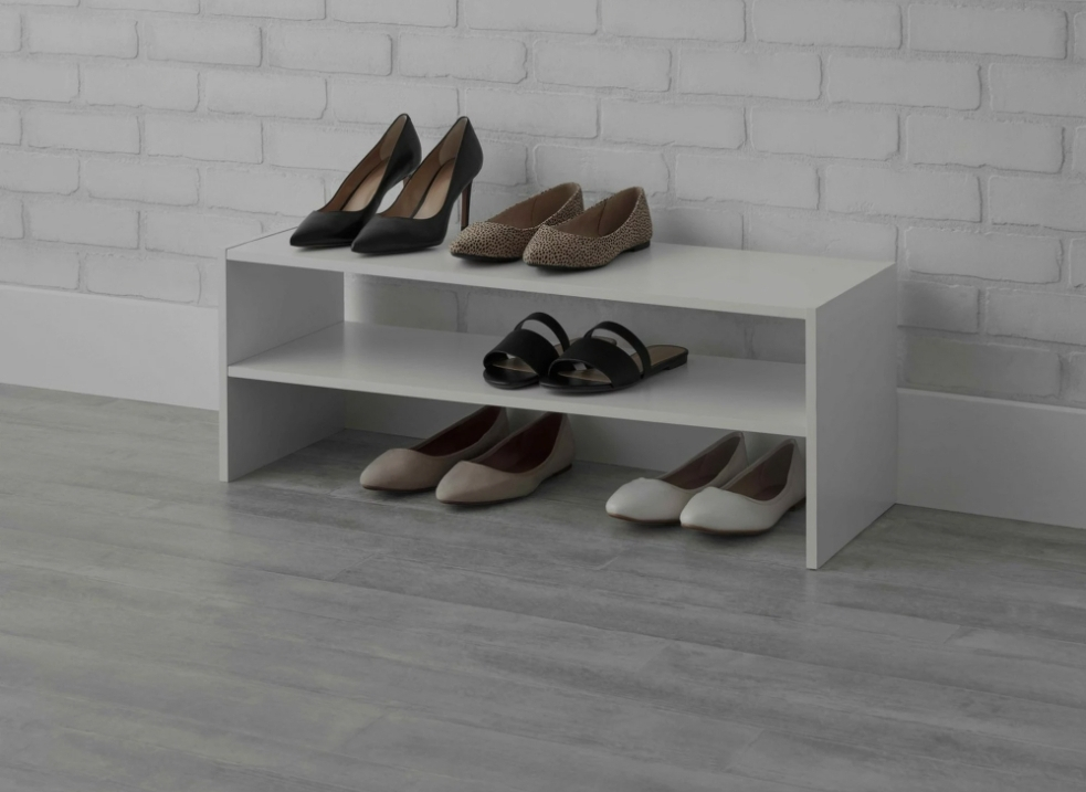 2 Mainstays 31" 2-Tier Stackable Shoe Rack | White thumbnail