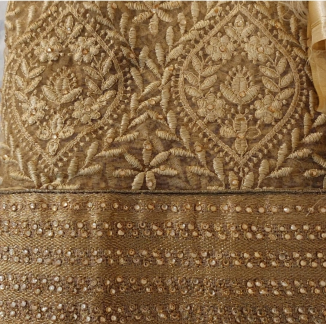 Unstitched Nude Tulle Saree - Indian Ethnic Wear image indicator(5)