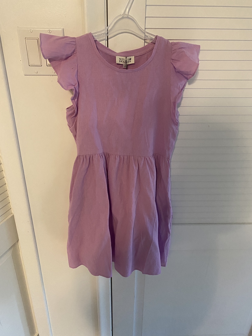 Molly Bracken Cotton Lilac Flounce Sleeve Dress Girls 10/12 image indicator(3)