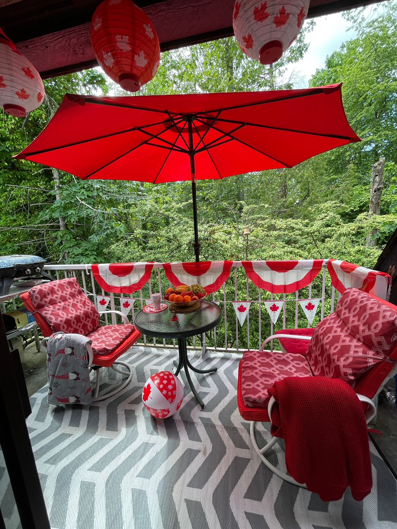Patio/ Balcony Set (Umbrella, glass table, 2 rocking chairs) thumbnail