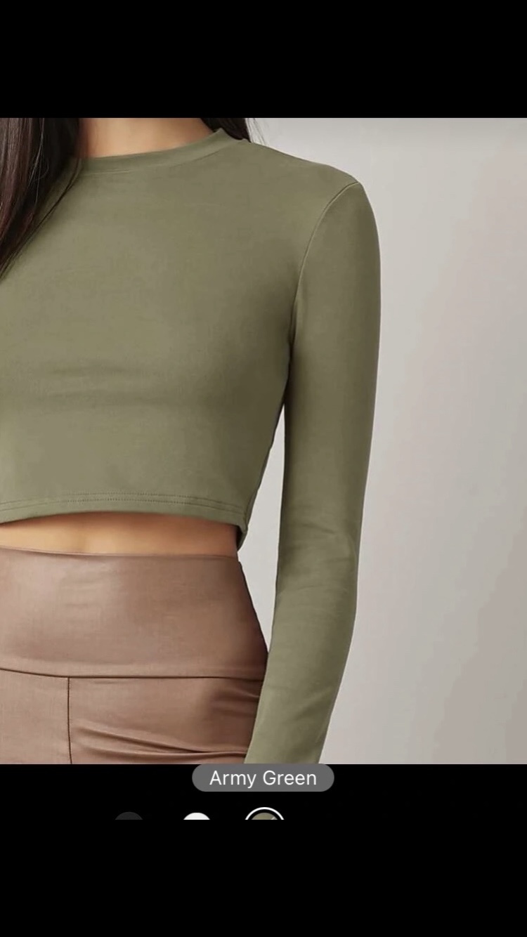 Shein Women’s Army Green Cotton Crop Top Shirt Size XL 👚💚 image indicator(9)