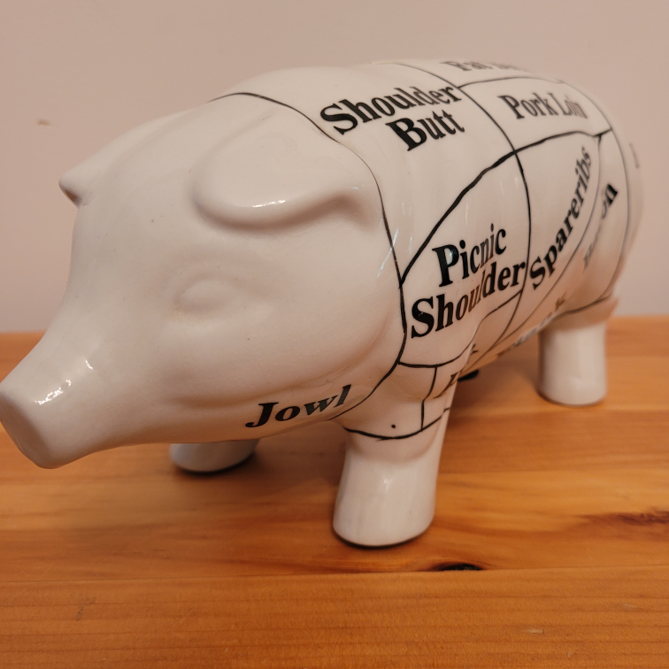 Vintage DEPARTMENT 56 Butcher Chart Piggy Bank image indicator(2)