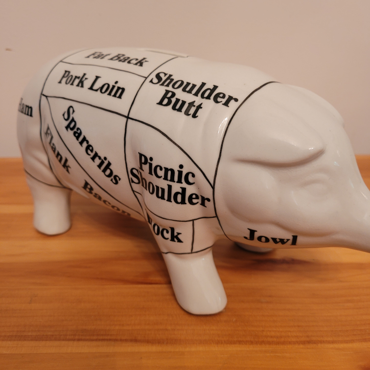 Vintage DEPARTMENT 56 Butcher Chart Piggy Bank image indicator(3)