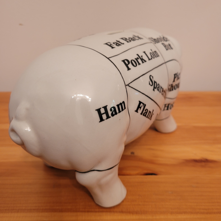 Vintage DEPARTMENT 56 Butcher Chart Piggy Bank image indicator(4)