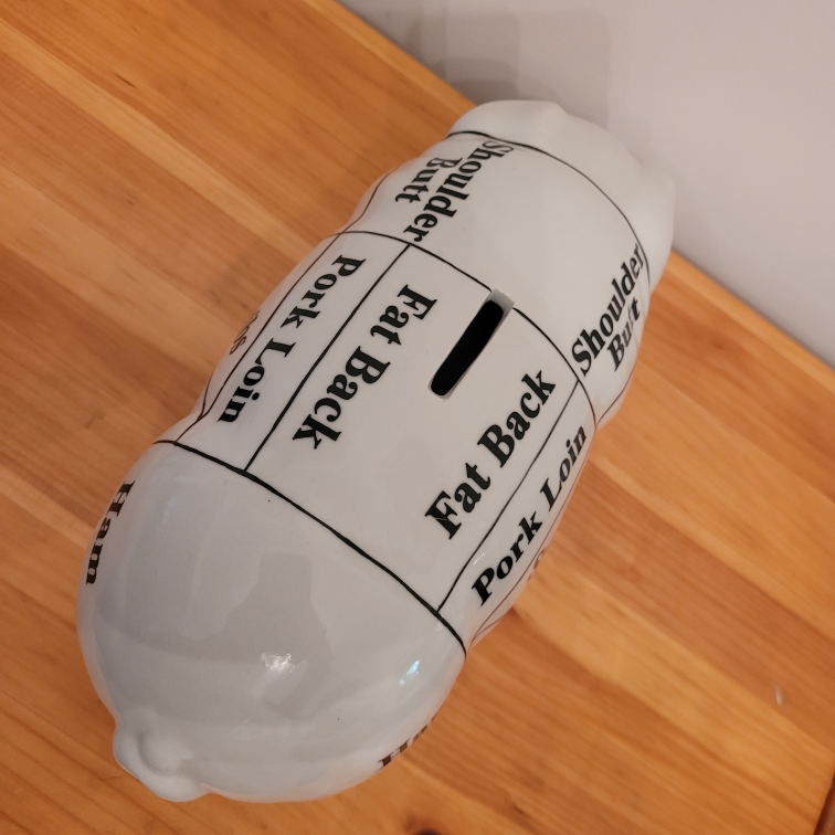 Vintage DEPARTMENT 56 Butcher Chart Piggy Bank image indicator(6)