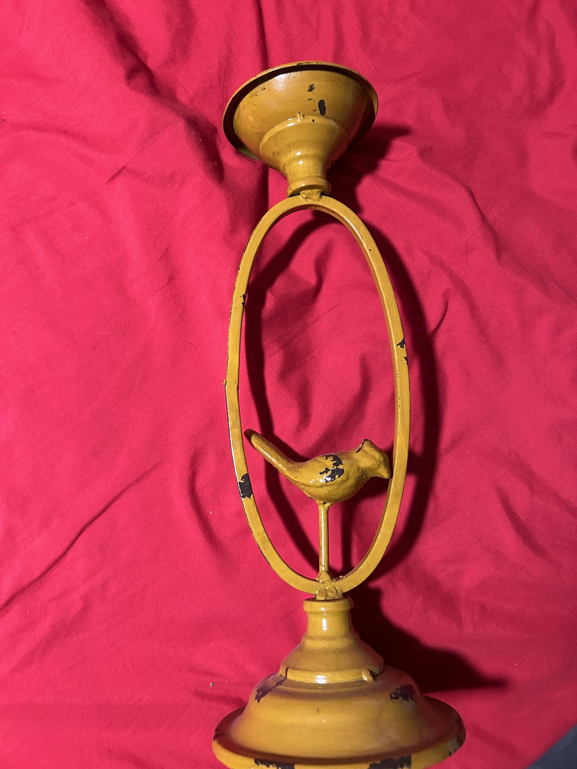 Distressed mustard bird candle holder