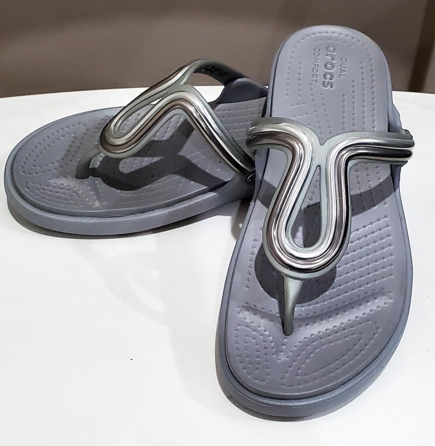 Crocs Silver Flip Flops thumbnail