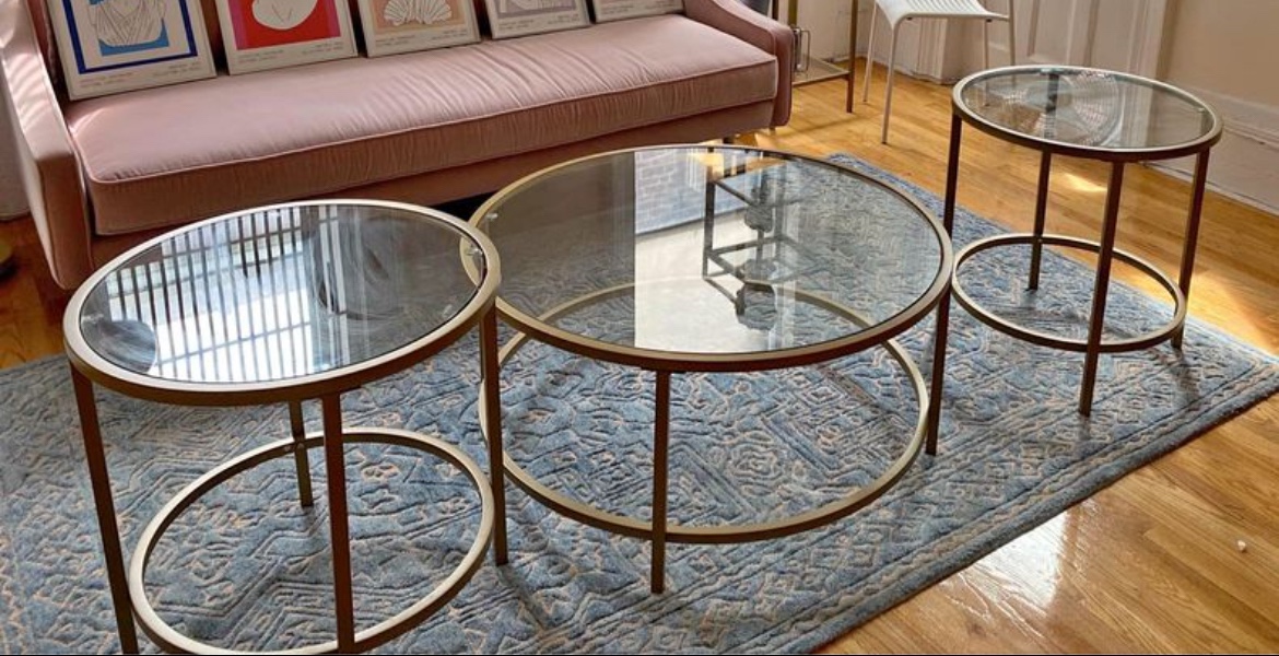 Gold Glass Round Coffee Table/ Side Tables