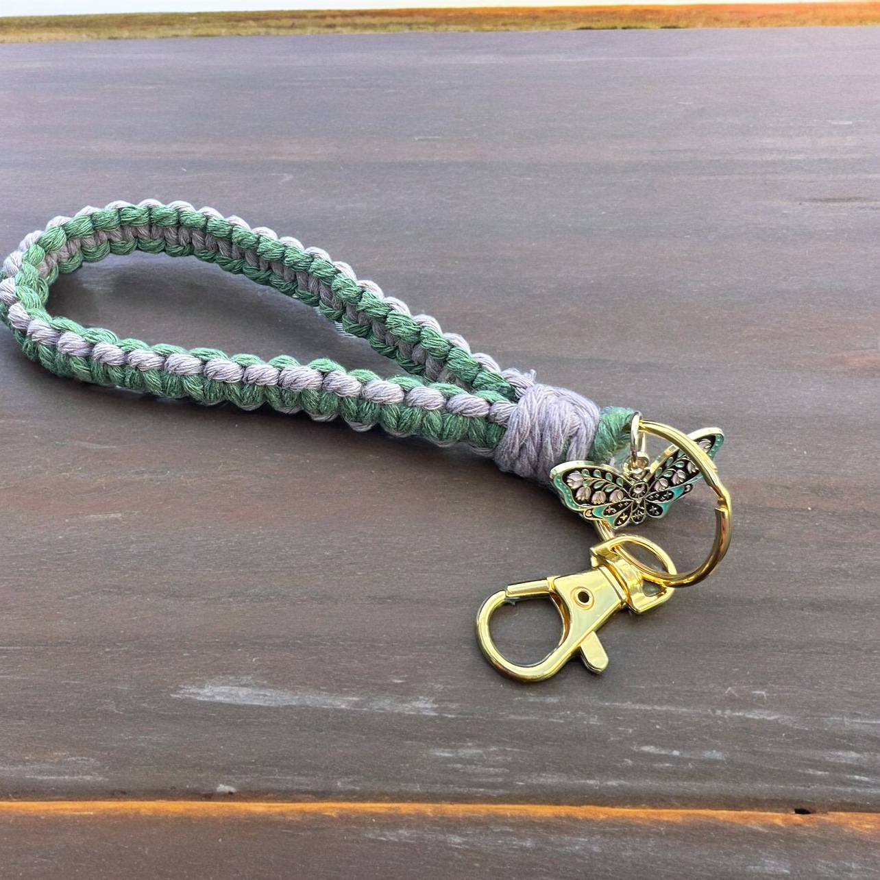 Handmade macrame keychain with charm