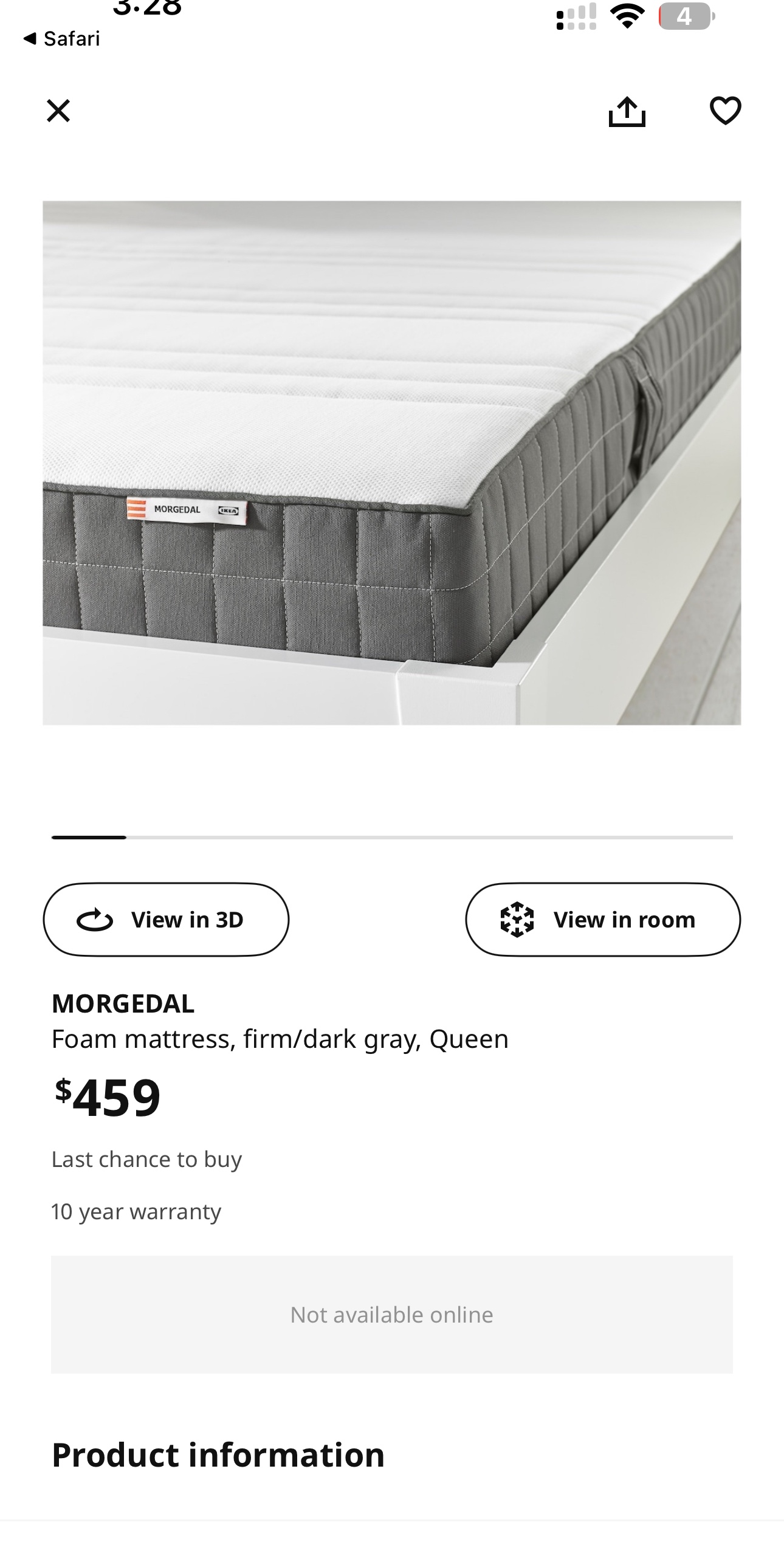 Moving out sale - IKEA Queen Bed and Mattress - 9 months