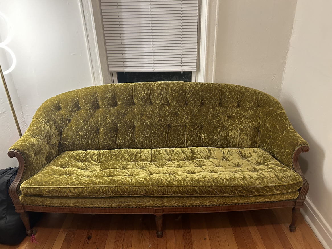 Vintage Green Crushed Velvet Couch