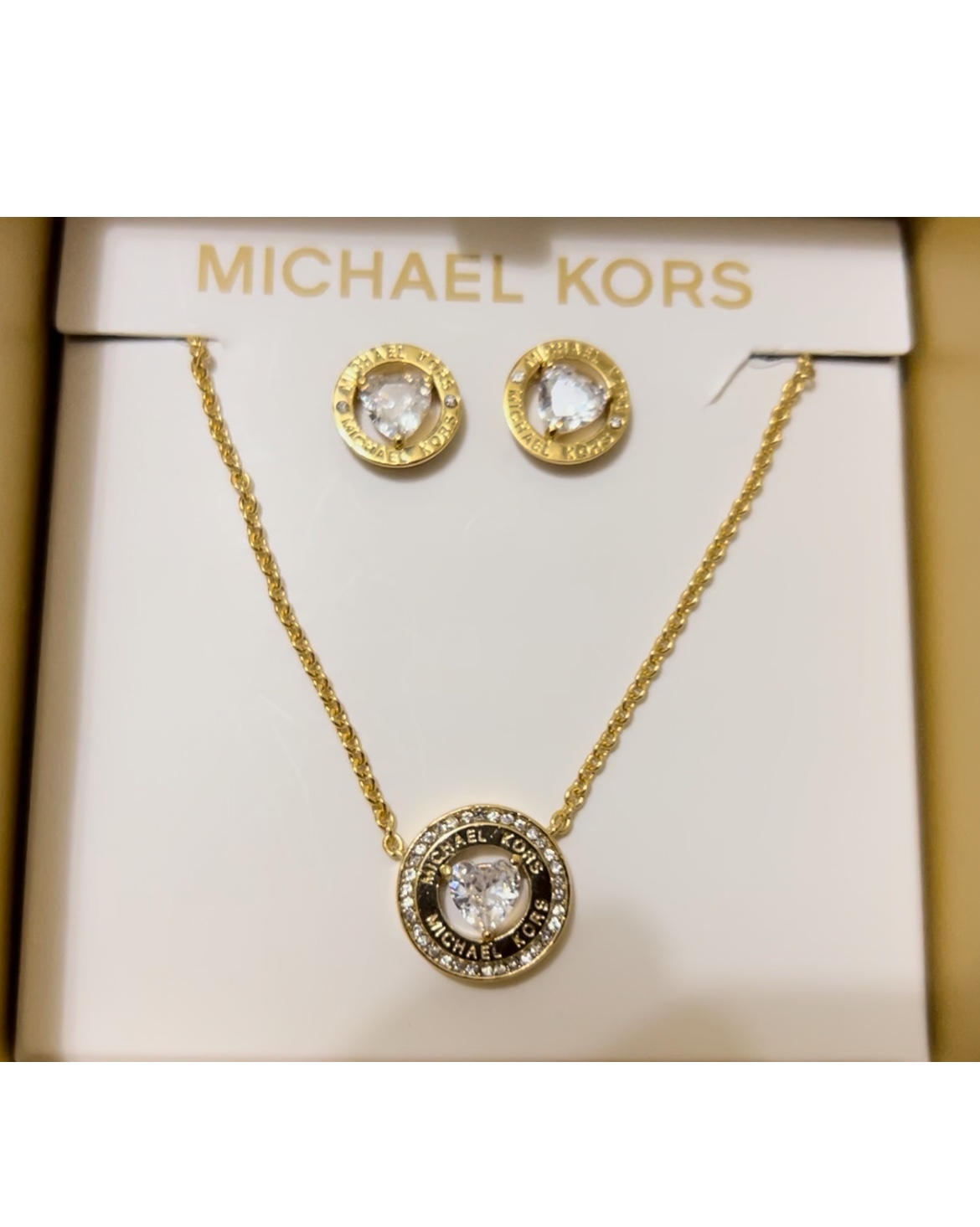 Michael Kors Set OF Gold Heart Necklace Earrings (Retail $250) image indicator(8)