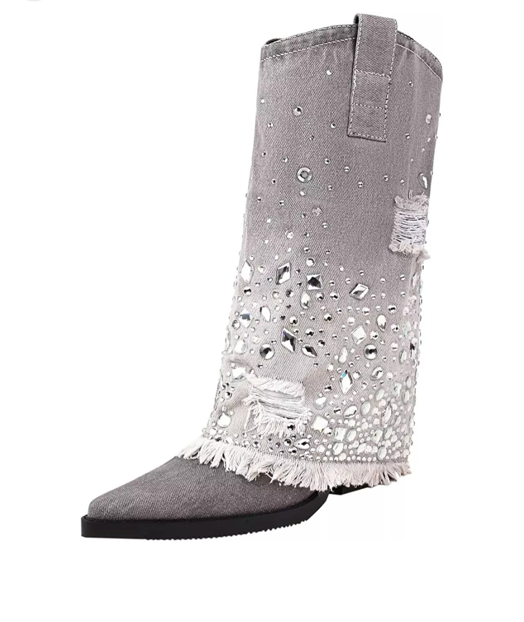 Ladies Gray Denim wide calf boots image indicator(2)