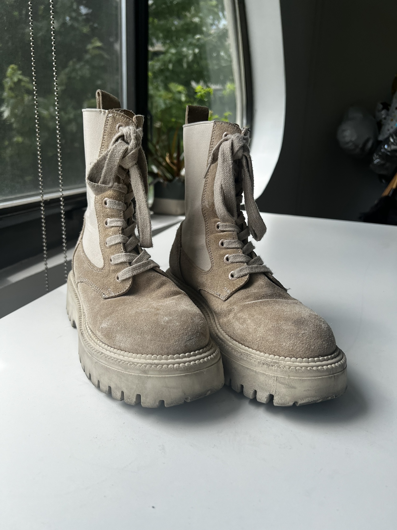 Beige platform boots