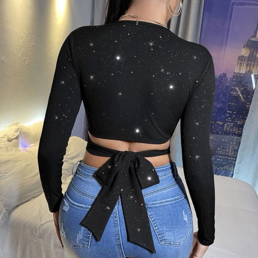 Sparkly Long Sleeve Wrap Top Size Large image indicator(2)