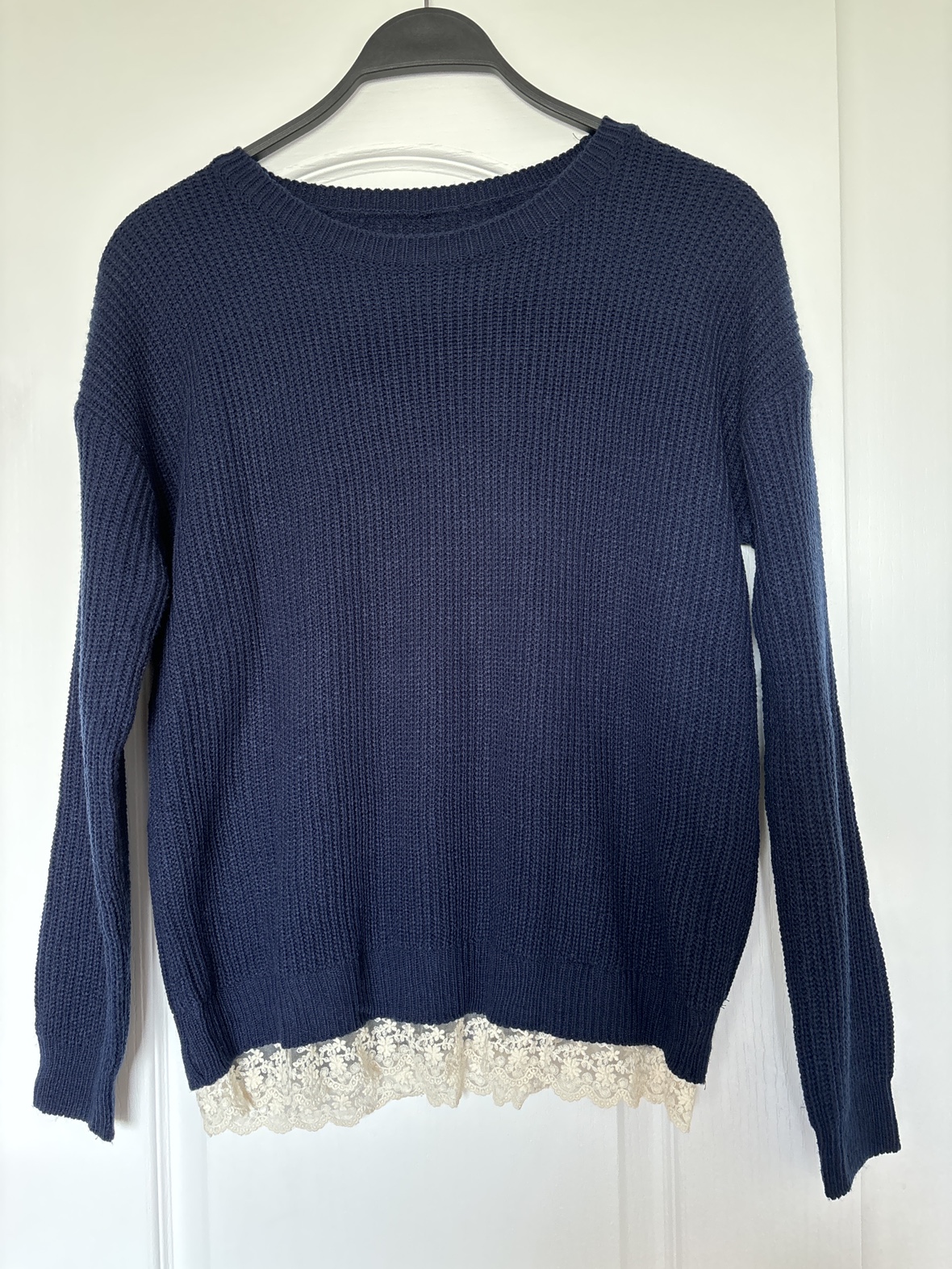 Navy sweater with lace detail