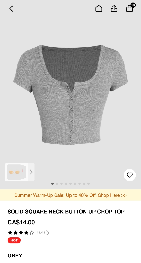 [Unsealed] Three Square Neck Button-Up Crop Top (XS) - photo 3