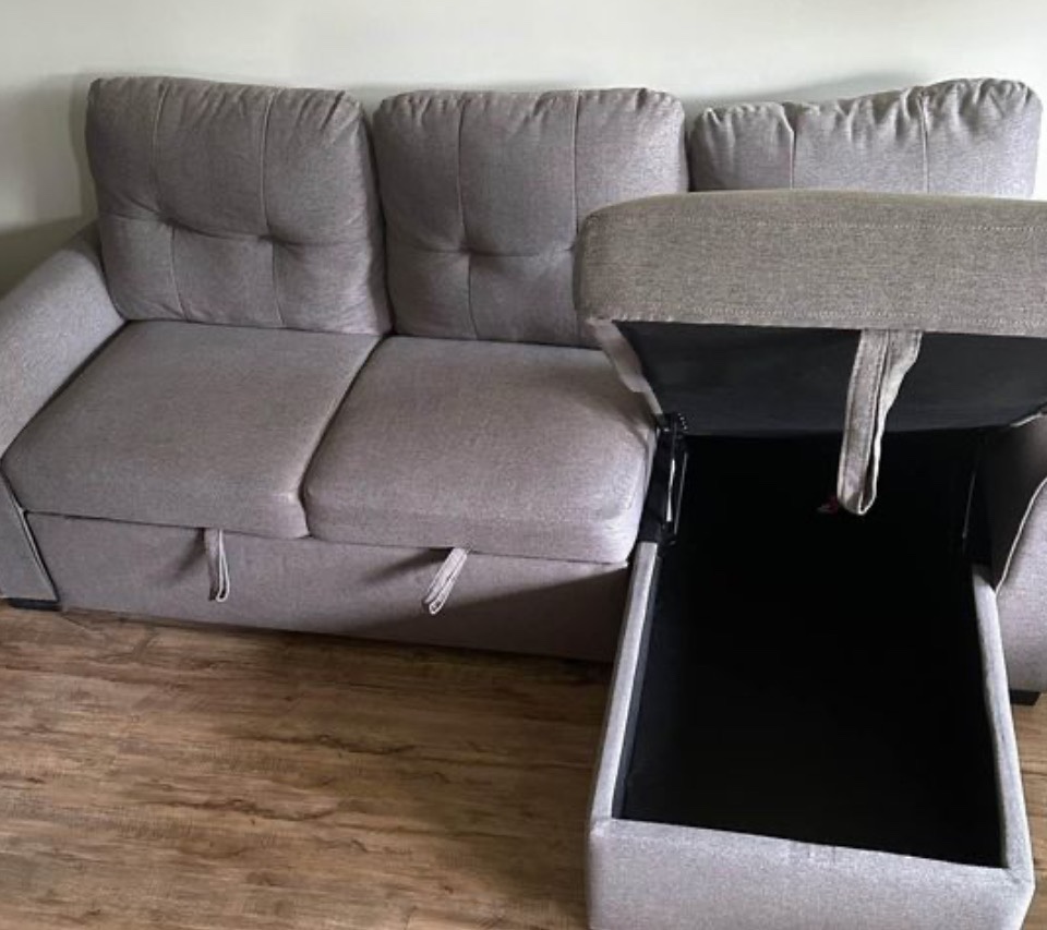 2 Piece Linen-look Fabric Sofa Sleeper Sectional - Grey - photo 2