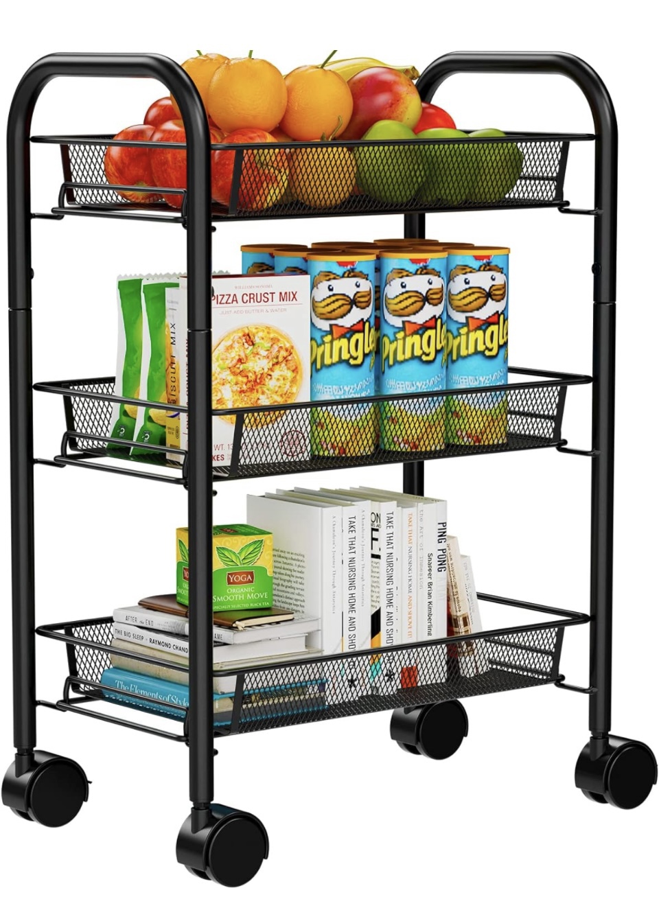 3-Tier Mesh Wire Rolling Utility Cart image indicator(2)