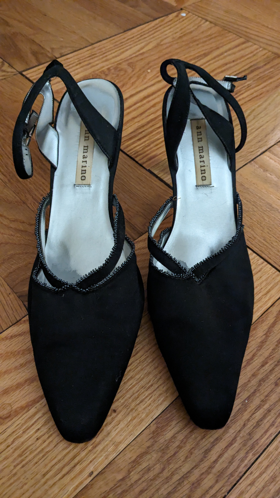 Black satin evening shoes