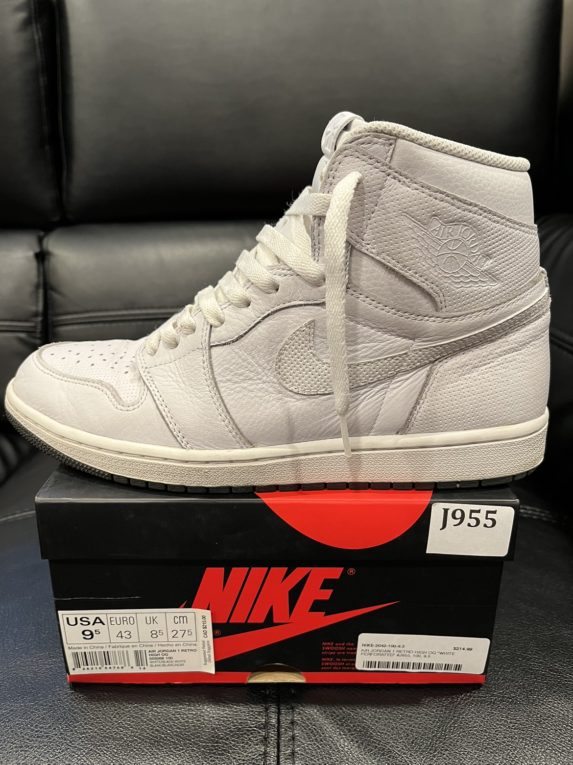 Air Jordan 1 Retro • White Perforated • size 9.5 thumbnail