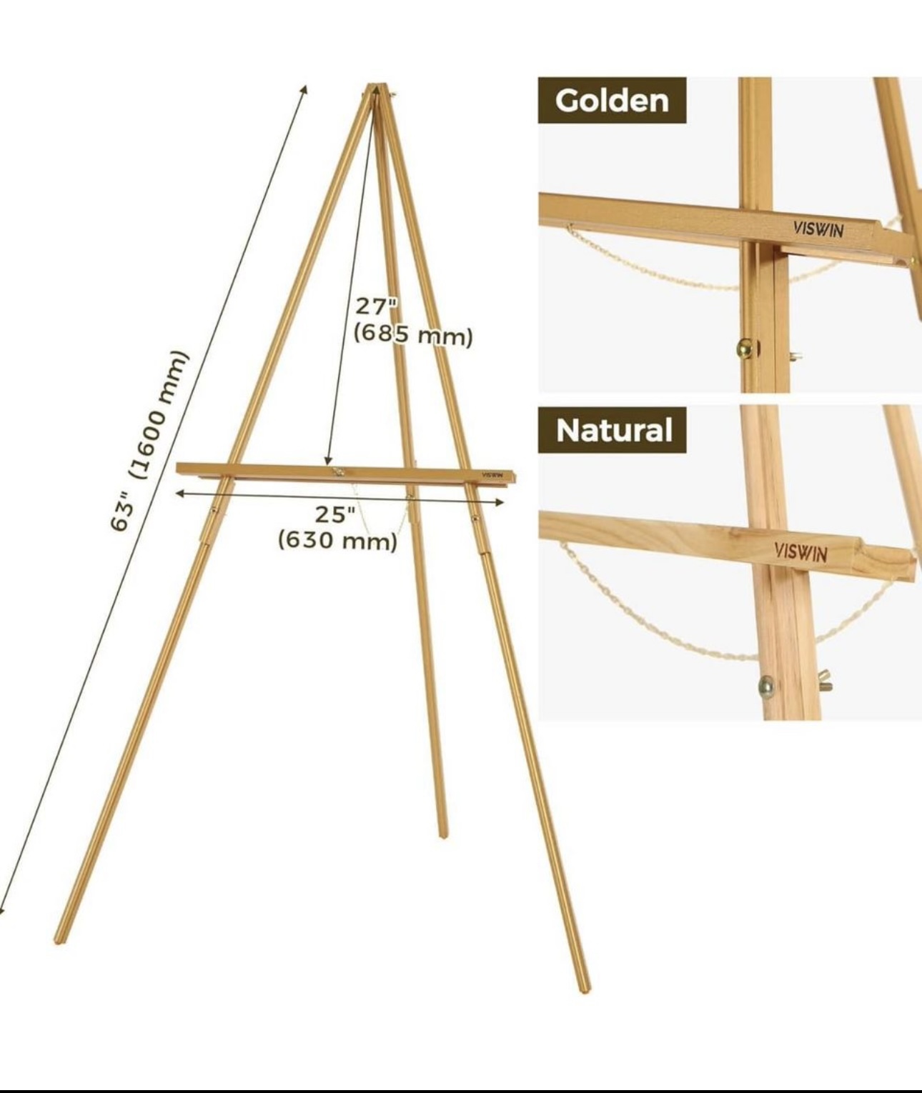 63" Wooden Tripod Display Easel Stand for Wedding Sign, Gold - photo 2