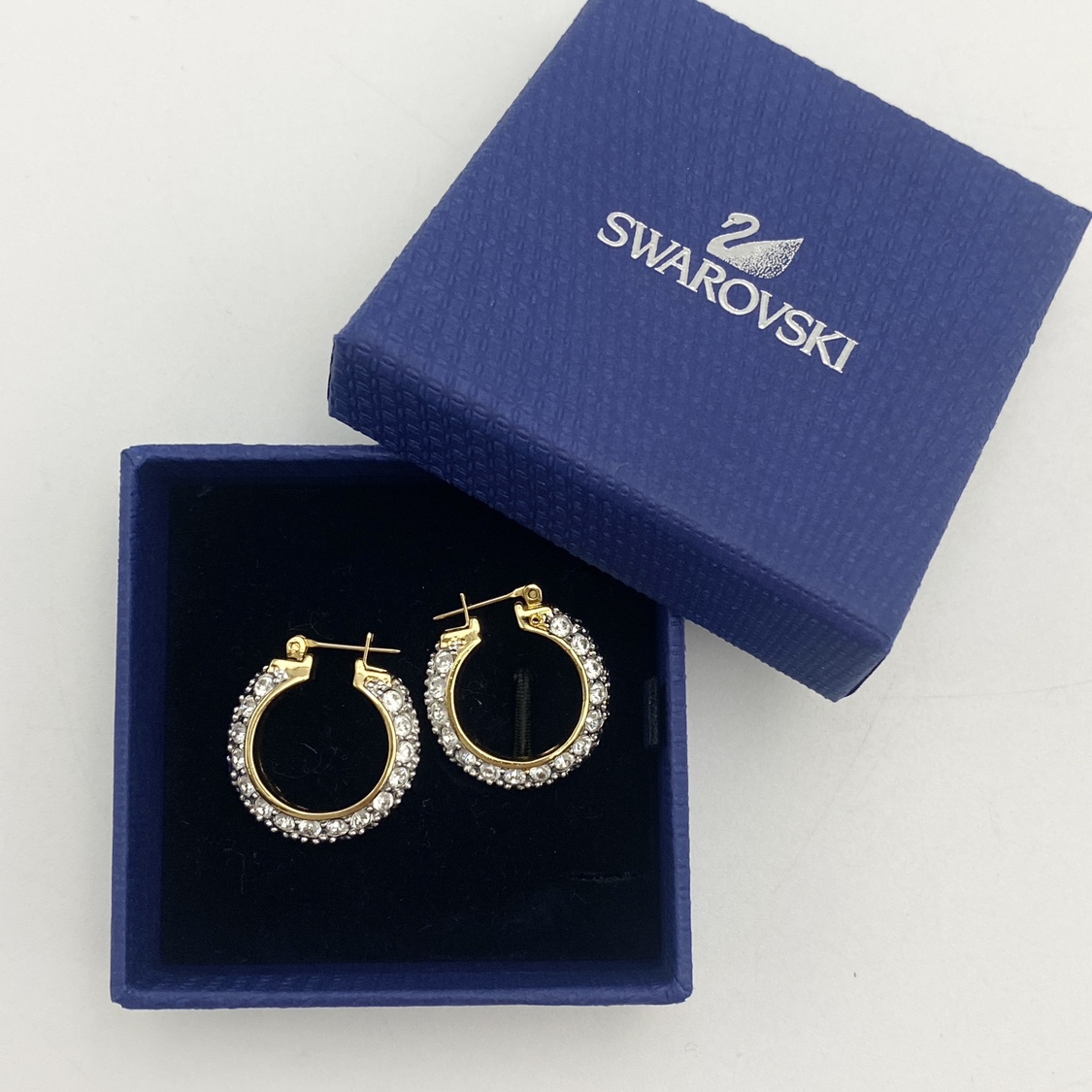 Swarovski Gold Tone Clear Crystal Hoop Earrings