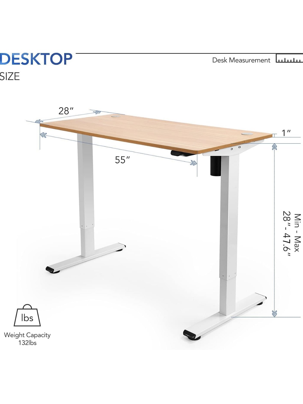 Large Oak Wood Standing Desk 55 x 28 inches - photo 4