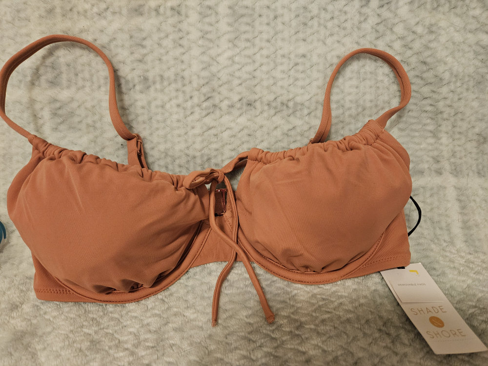 BNWT: 34C Rose Bathing Suit Bikini Top Ruched Tie Demi Cup