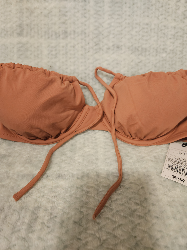BNWT: 34C Rose Bathing Suit Bikini Top Ruched Tie Demi Cup - photo 3