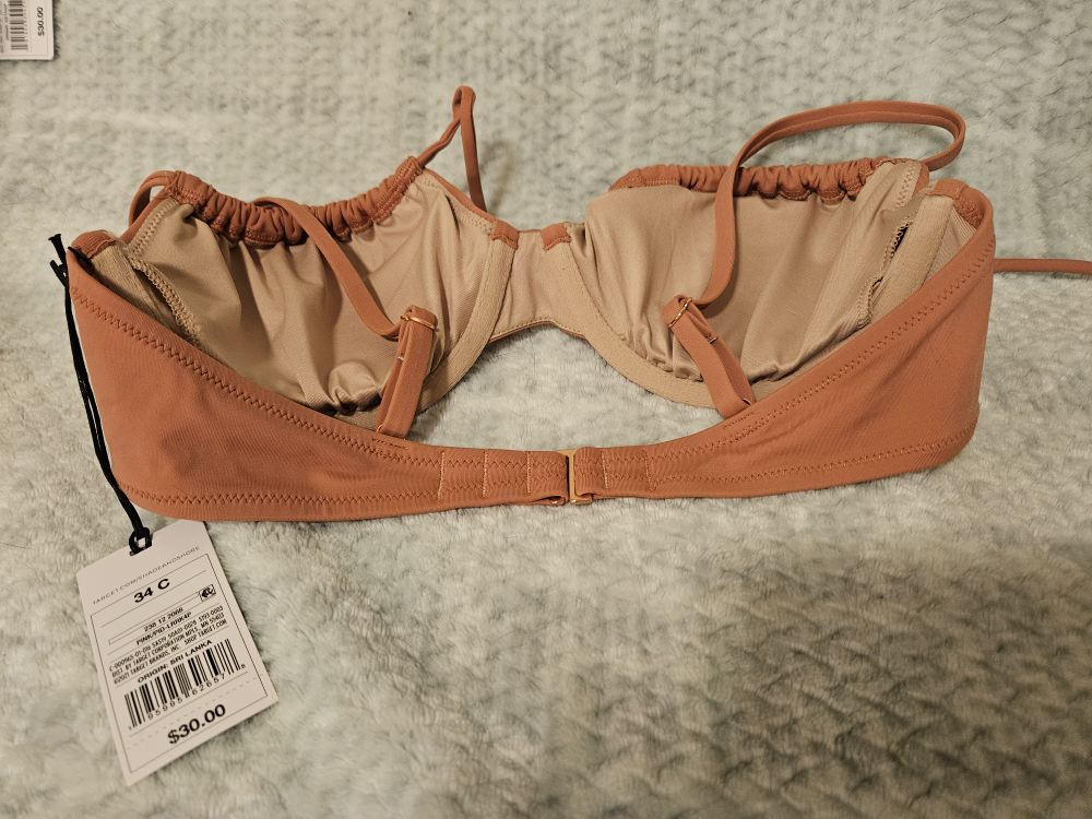 BNWT: 34C Rose Bathing Suit Bikini Top Ruched Tie Demi Cup - photo 4