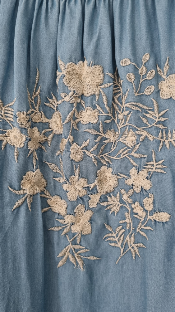 Light Blue Denim Off-The-Shoulder Embroidered Mini Dress - photo 4