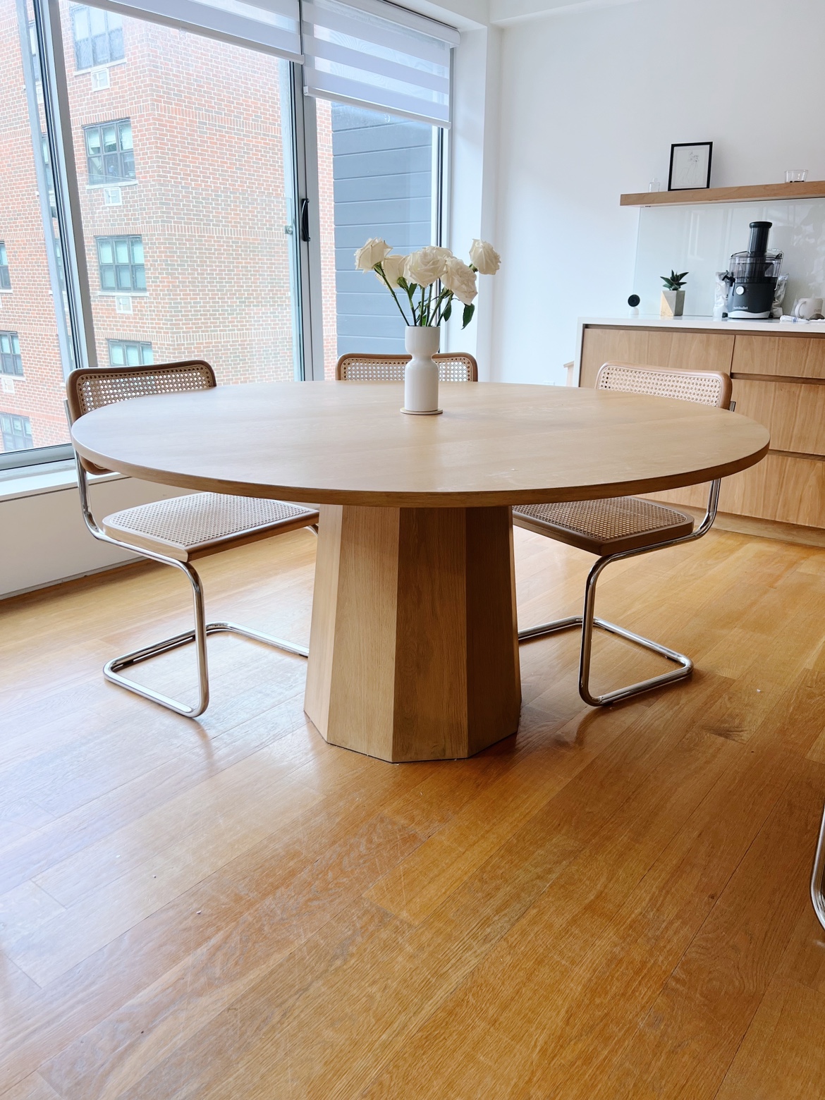 Cb2 OAK PEDESTAL DINING TABLE 60''