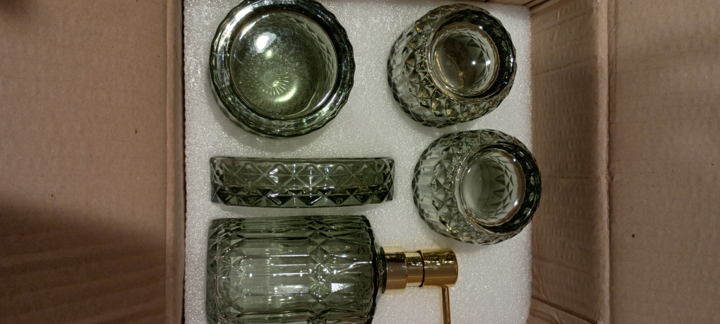 Clear Glass 5 Pcs Bathroom Accessories Set, Green⚽ - photo 2