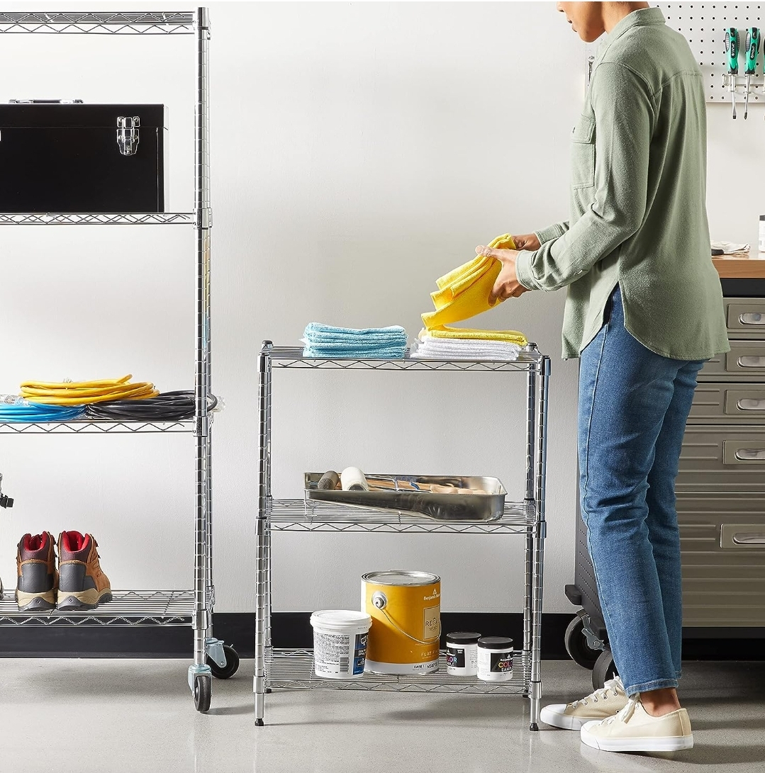 2 Amazon Basics 3-Shelf Shelving Storage Units | Chrome Silver image indicator(2)