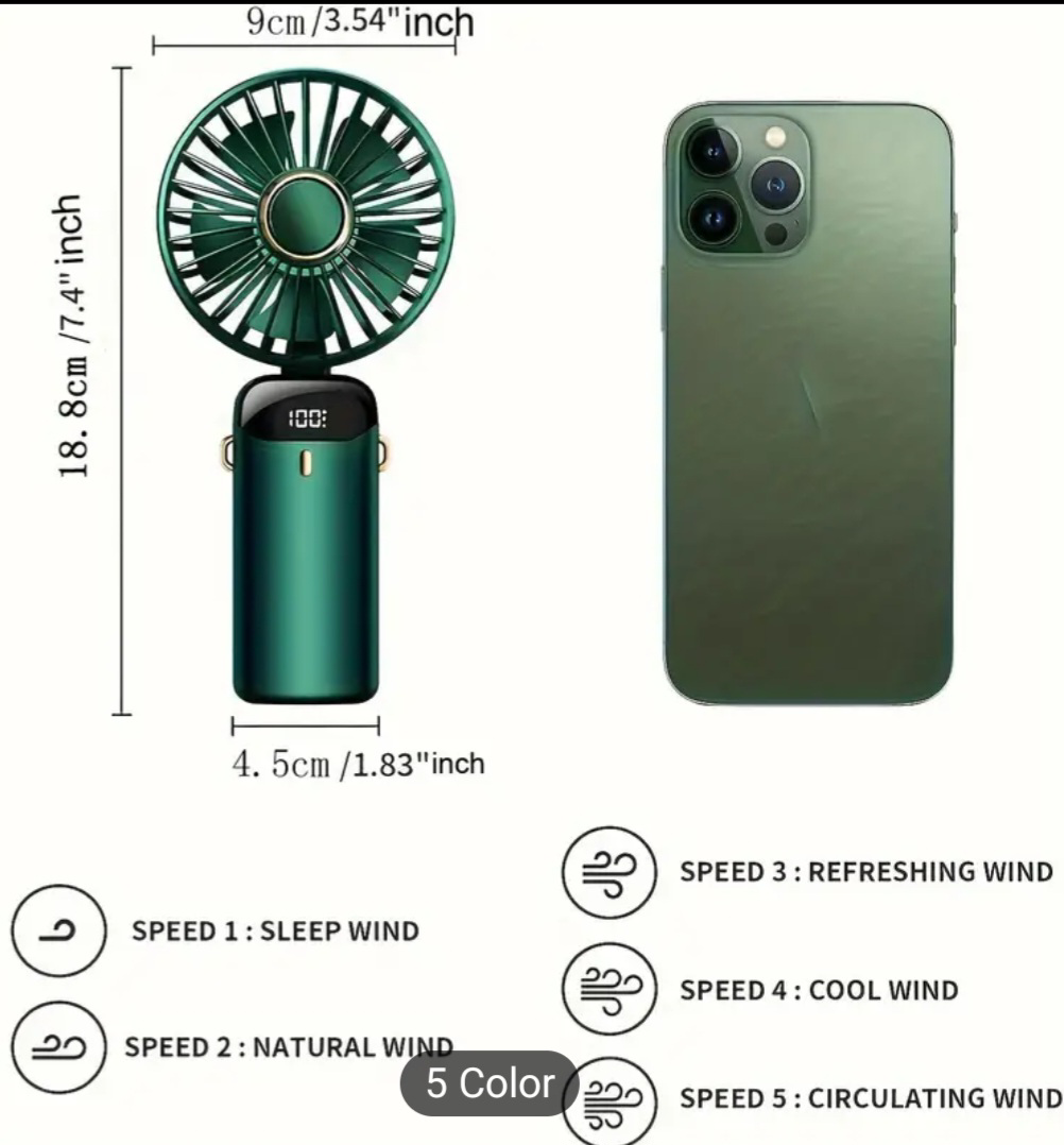 Portable Led Fan 5 speed control image indicator(5)