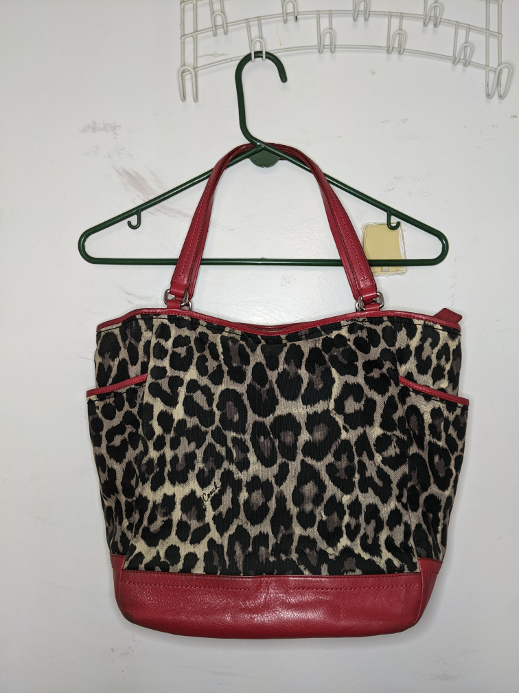 Coach Leopard Print Tote Shoulder Bag Purse Vintage Red Retro image indicator(2)