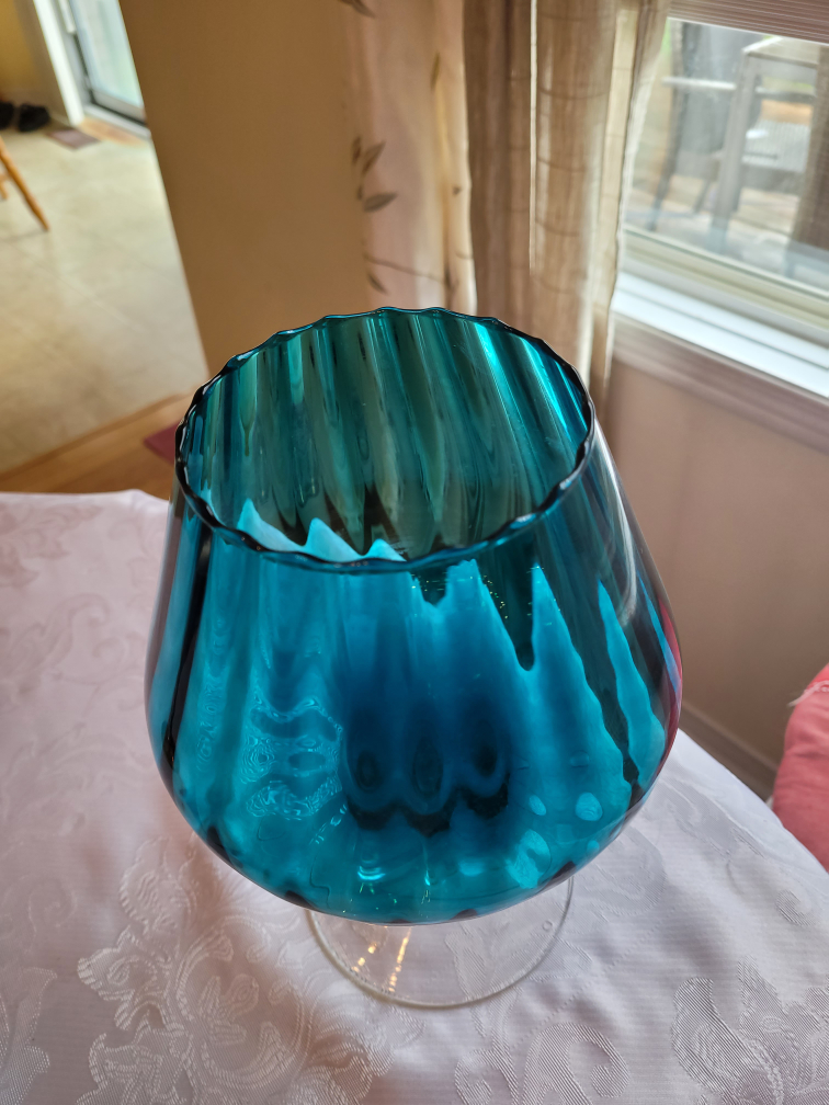 Blue empoli bowl turquoise footed, hurricane candle holder image indicator(2)