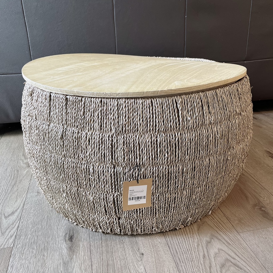 BOUCLAIR woven rope & wood round storage ottoman thumbnail