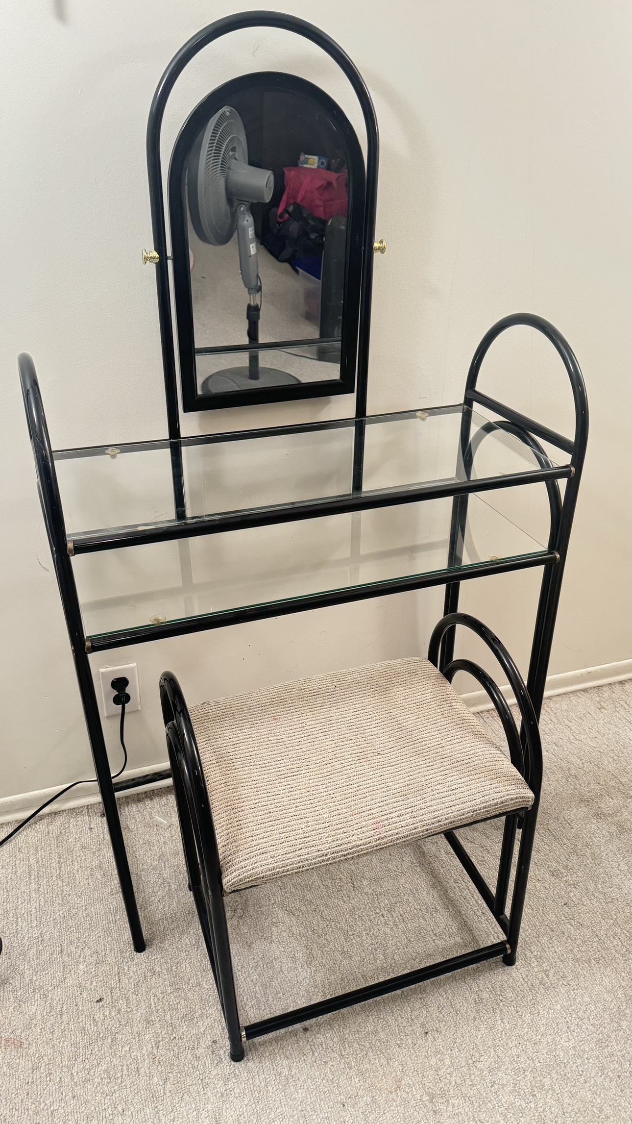Vanity with mirror and stool